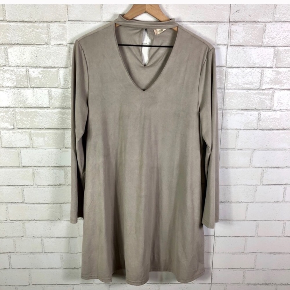 Altar’d State Faux Suede Dress. Choker neckline